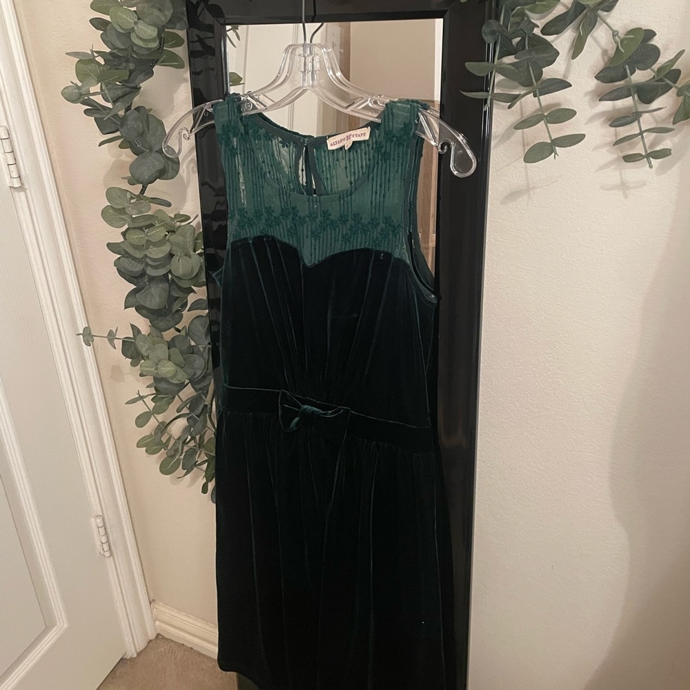 Altar’d State Velvet Green Bow Dress